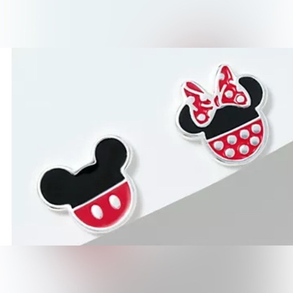 Mickey and Minnie Mouse Earrings Sterling Silver and Enamel Mismatched - Picture 1 of 4
